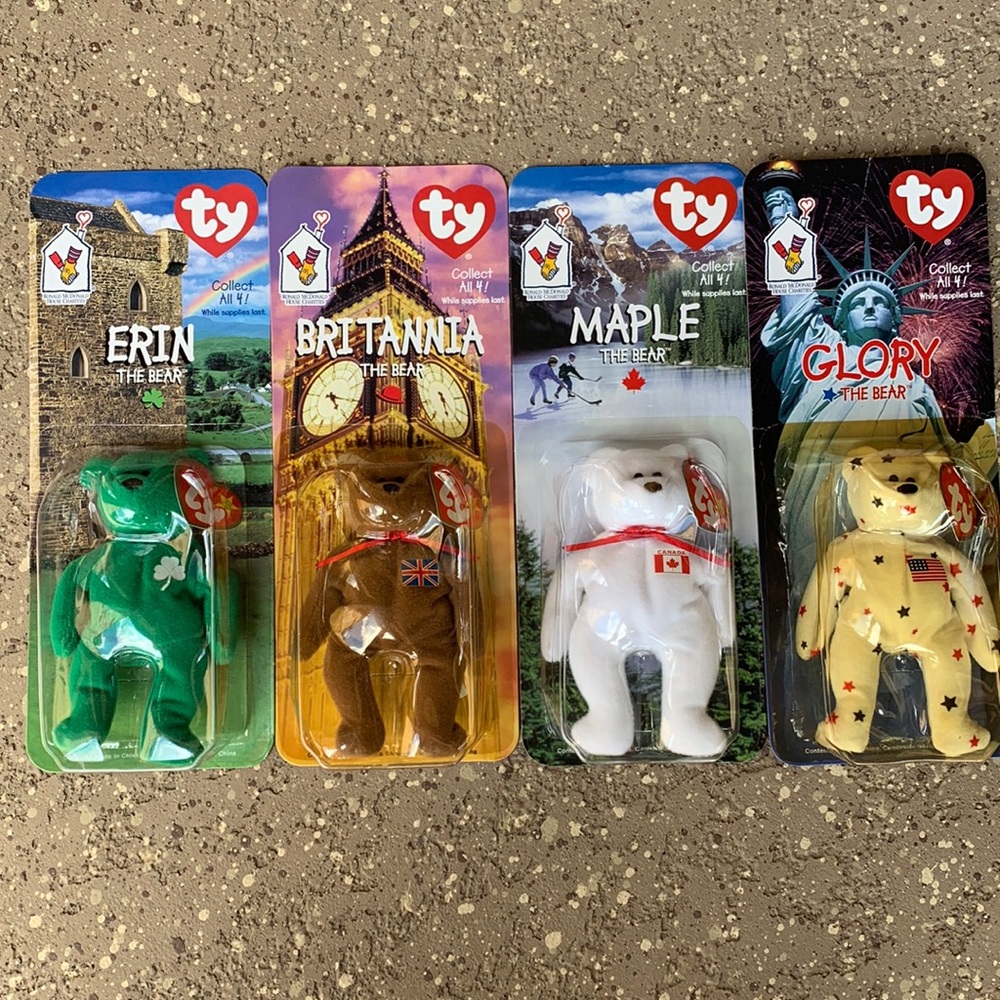 RARE Ronald McDonald TY Beanie Baby, All 4 in Collection.